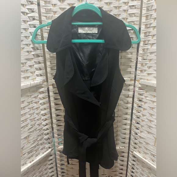 ZARA Black Sleeveless, Wrap Tunic Top with Tie-Waist Small - Picture 9 of 11